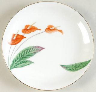 Noritake Waikiki (Gold Trim) Salad Plate, Fine China Dinnerware   Orange Floral,