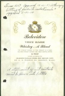 Belvidere Whiskey Charlie's Package New Britain CT 1944 Entertainment Collectibles