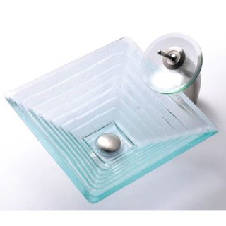 Kraus Glass Combinations Aquamarine Square Vessel Bathroom Sink and