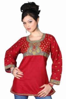 Indian Selections Women's Art Silk Long Sleeves Kurti Tunic Clothing