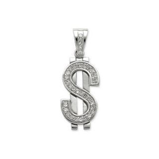 Jewelryweb Sterling Silver CZ Dollar Sign Pendant