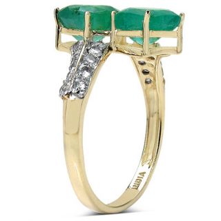 JewelzDirect 10K Yellow Gold Cushion Cut Zambian Emerald Ring