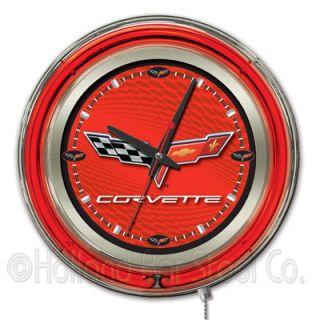 Holland Bar Stool Corvette   C6 15 Double Neon Ring Logo Wall Clock