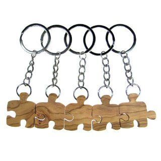 Olive Wood Five Friends Puzzle Piece Keychains  Key Tags And Chains 
