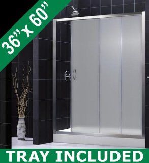 Dreamline DL 6006L 01FR Chrome Infinity Infinity Shower Door with Frosted Glass 60" x 72" and Left Drain 36" x 60" Shower Base DL 6006L FR    