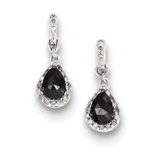 Sterling Silver w/ Black and White Diamond Post Dangle Teardrop Ear Jewelry