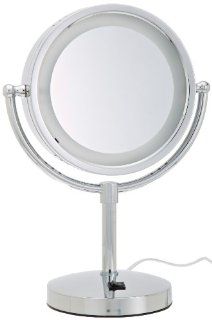 Jerdon HL745CO 8.5 Inch Tabletop Two Sided Swivel Halo Lighted Vanity Mirror with 5x Magnification and Built In Electrical Outlet, 15 Inch Height, Chrome Finish  Personal Makeup Mirrors  Beauty
