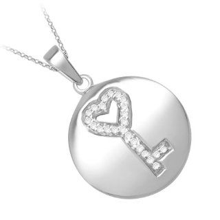 10KT White Gold 0.10ctw White Diamond Circle with Key Fashion Pendant with 18" inch chain Jewelry