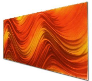 Yellow and Orange Painting 'Frequency'   44x16 in.   Bright Flame of Red, Orange and Yellow Colored Wall Accents for Living Room   Metallic Wall Art for Modern Living Room / Bedroom / Office   Wall Sculptures