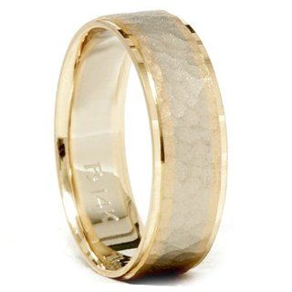 Mens 14K Gold Two Tone Hammered Comfort Wedding Band Jewelry
