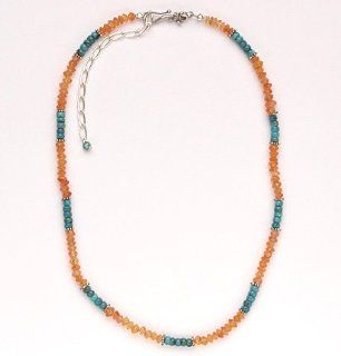 Carnelian, Turquoise and Silver Bead Necklace   Carnelian Beads Are Slightly Lighter Than Pictured Choker Necklaces Jewelry