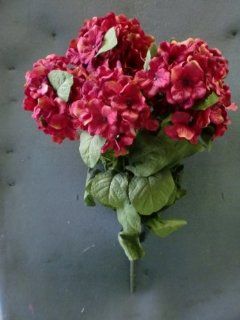 Tanday Rubrum Red (#729) Realistic Look Luxury Silk Hydrangea Flower Bush 23" w/ 7 mop heads (6" diameter) .  Artificial Flowers  