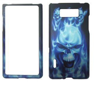 Blue Skull Flames LG Splendor/ Venice US730 Boost Mobile U.S Cellular Case Cover Hard Phone Case Snap on Cover Rubberized Touch Faceplates Cell Phones & Accessories