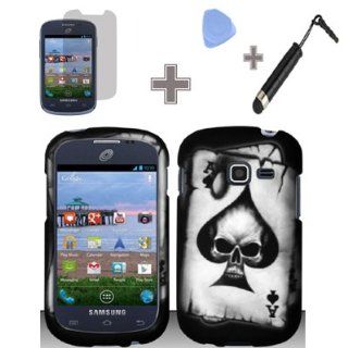 Rubberized Black Grey Ace Spade Skull Snap on Design Case Hard Case Skin Cover Faceplate with Screen Protector, Case Opener and Stylus Pen for Samsung Galaxy Discover S730g / Galaxy Centura S738c   StraightTalk/ Net 10/ Tracfone Cell Phones & Accessor