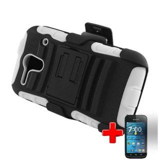 Kyocera Hydro Edge C5215 (Boost/Sprint) 2 Piece Silicon Soft Skin Hard Plastic Shell Case Cover w. Kickstand Belt Clip Holster, Black/White + LCD Clear Screen Saver Protector Cell Phones & Accessories