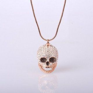 U beauty Fashion Rose Gold Skeleton Pendant Necklace Sweater Chain Costume Necklace Long Chain