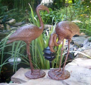 Pair Flamingo's Garden Statues Cast Iron Rust Finish  Outdoor Statues  Patio, Lawn & Garden