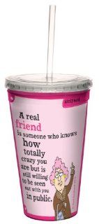 Tree Free Greetings cc33829 Hilarious Aunty Acid Double Walled Cool Cup with Reusable Straw, Real Friends, 16 Ounce Kitchen & Dining