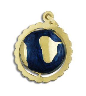14k Yellow Gold Blue Enamel Spinning 3D Globe Charm Fashion Pendant Jewelry