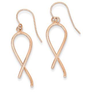 14K Rose Gold Ribbon Thin Edge Dangle Shepard Hook Earrings Jewelry