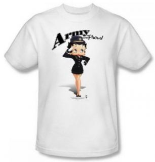 Betty Boop Army and Proud White Adult Shirt BB734 AT Fashion T Shirts Clothing