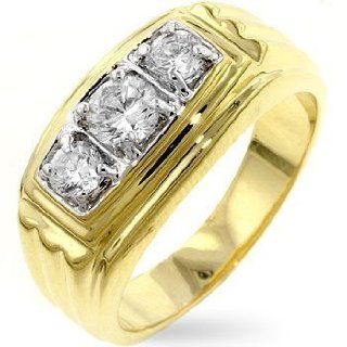 CZ RING FOR MEN   Gold Tone 3 Stone Past Present Future CZ Ring Jewelry