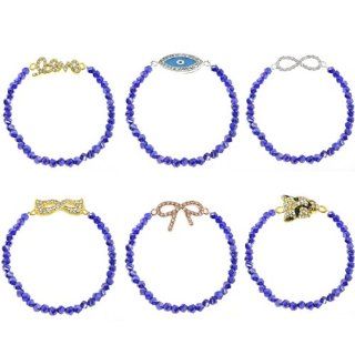 Set Of 6 Love Mask Ribbon Cougar Evil Eye and Infinity Crystal Stretch Bracelets Jewelry