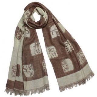 Chinese English Character Seal Stamps Cotton Long Scarf Shawl   Brown at  Mens Clothing store