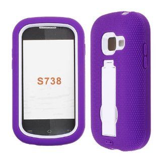 Kickstand Case Purple Silicone Skin White Cover Samsung Galaxy Centura/ Discover S738C Cricket Case Cover Hard Phone Case Snap on Cover Rubberized Touch Faceplates Cell Phones & Accessories