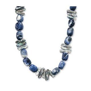 Sterling Silver Sodalite and Grey FW Cult. Pearl Necklace Cyber Monday Special Chain Necklaces Jewelry