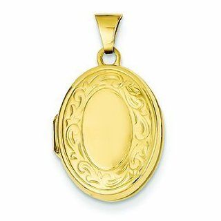 14K Gold Scroll Oval Locket Jewelry
