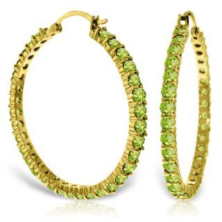 14k Solid Gold Peridot Hoop Earrings Jewelry