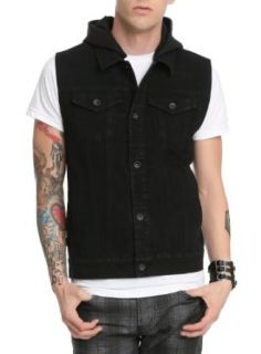 RUDE Black Denim Hooded Vest Size  Small at  Mens Clothing store