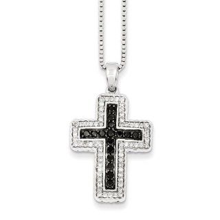 Sterling Silver Black & White Diamond Cross Pendant Necklace Jewelry