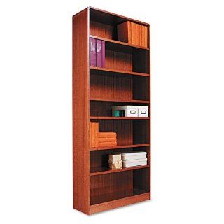 Alera Radius Corner Wood Veneer Bookcase, 7 Shelf, 35 5/8 x 11 3/4 x 84, Medium Oak