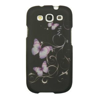 CRSAMI747BKPPBF Unique Durable Rubberized Crystal Case for Samsung Galaxy S3   Retail Packaging   Black/Purple Butterfly Cell Phones & Accessories