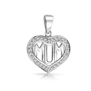 Bling Jewelry Sterling Silver Mum Mom Heart Pendant Clear CZ Border Pendant Slides Jewelry
