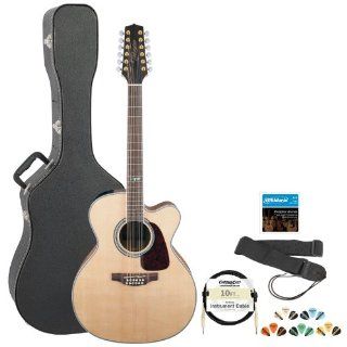 Takamine GJ72CE 12NAT Jumbo Cutaway 12 String Acoustic Electric Guitar w/ Strap, Cable, Strings, Pick Sampler & Hard Case Musical Instruments
