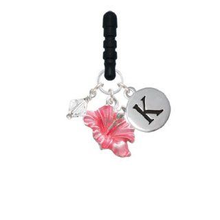 Hibiscus Flower Initial Phone Candy Charm Color Pink;Silver Pebble Initial K Cell Phones & Accessories