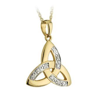 14k Yellow Gold and Diamond Trinity Knot Necklace Irish Made Jewelry