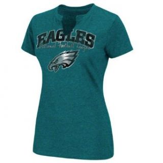 NFL Women's Philadelphia Eagles Champion Swagger II Short Sleeve Split Crew Neck Heather Tee (Dark Aqua Heather, Large)  Sports Fan T Shirts  Clothing