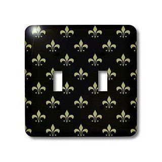 3dRose LLC lsp_20539_2 Gold Fleur De Li s on a Black Background Christian Saints Symbol Double Toggle Switch   Switch Plates  