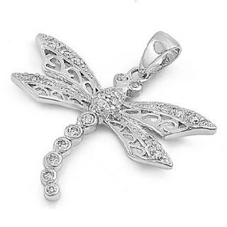 Abstract Victorian Dragonfly Pendant Cubic Zirconia Sterling Silver 925 Jewelry