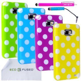Samsung Galaxy S2 Case Bundle including 4 Polka Covers for Samsung Galaxy S2 GT I9100 (International Version) and AT&T SGH I777 / 2 Stylus Pens / 2 Screen Protectors / 1 ECO FUSED Microfiber Cleaning Cloth (Green, Blue, Purple, Yellow) Cell Phones &am