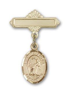 JewelsObsession's 14K Gold Baby Badge with St. Valentine of Rome Charm and Polished Badge Pin Jewels Obsession Jewelry
