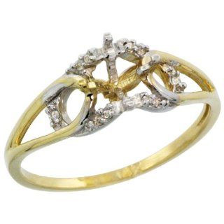 14k Gold Semi Mount (for 4.5x4.5mm Square Diamond) Engagement Ring w/ 0.05 Carat Brilliant Cut ( H I Color; SI1 Clarity ) Diamonds, 1/4 in. (6.5mm) wide Jewelry