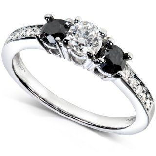 3/5 Carat TW Three Stone Black and White Diamond Engagement Ring in 14k White Gold Jewelry