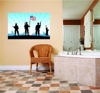 Lady Liberty Army War Soldiers United States Flag Picture Art Mural Vinyl Wall   Best Selling Cling Transfer Decal Peel & Stick Sticker Graphic Design Color 761 Size  20 Inches X 30 Inches   22 Colors Available   Wall Decor Stickers