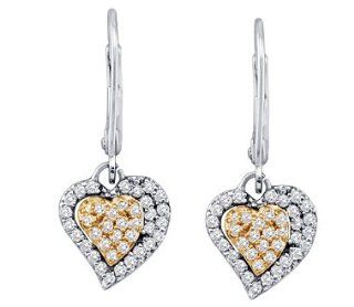 Dangle Diamond Heart Drop Earrings 10k Yellow White Gold (1/2 Carat) Jewel Tie Jewelry