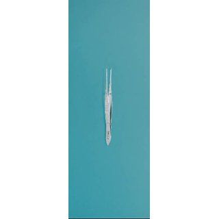 Integra Miltex 18 786 Stainless Steel Iris Tissue Forceps, Straight, Standard, 0.5mm Wide Serrated Tips, 1 x 2 Teeth, 102mm Length Science Lab Tweezers